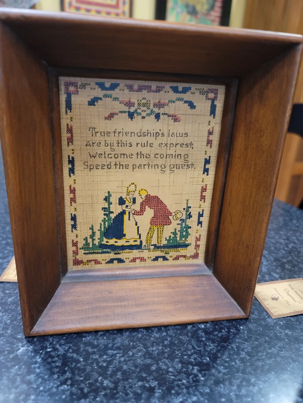 Olde Pine Finish 2 Framed Cross Stitch Print Samplers Wood Shadow Box Frames